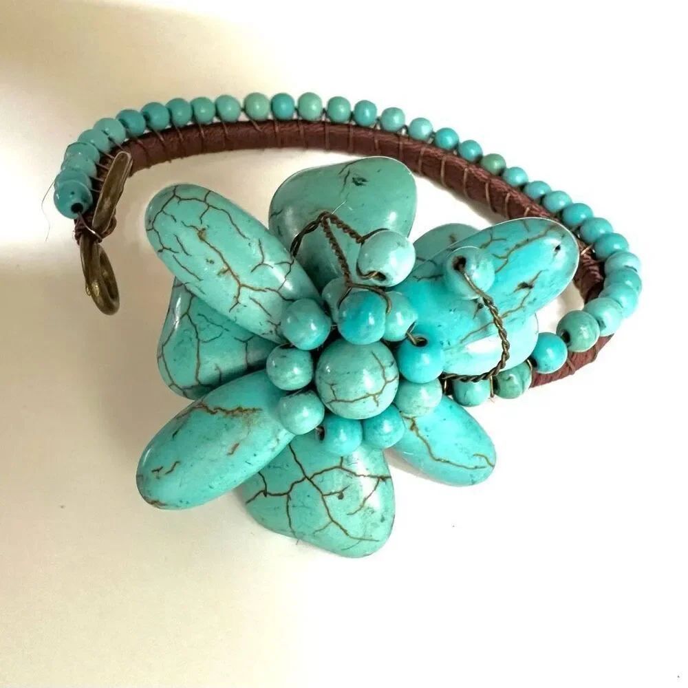 Boho turquoise blue floral bracelet